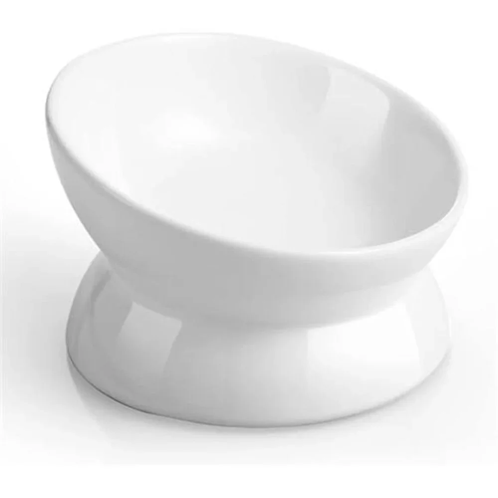 Elevated Cat Food Bowl, 5 Oz Ceramic Raised and Tilted Water Bowl, Anti Vomiting